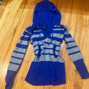 Y2K Blue & Grey Striped Fitted Knit Hoodie